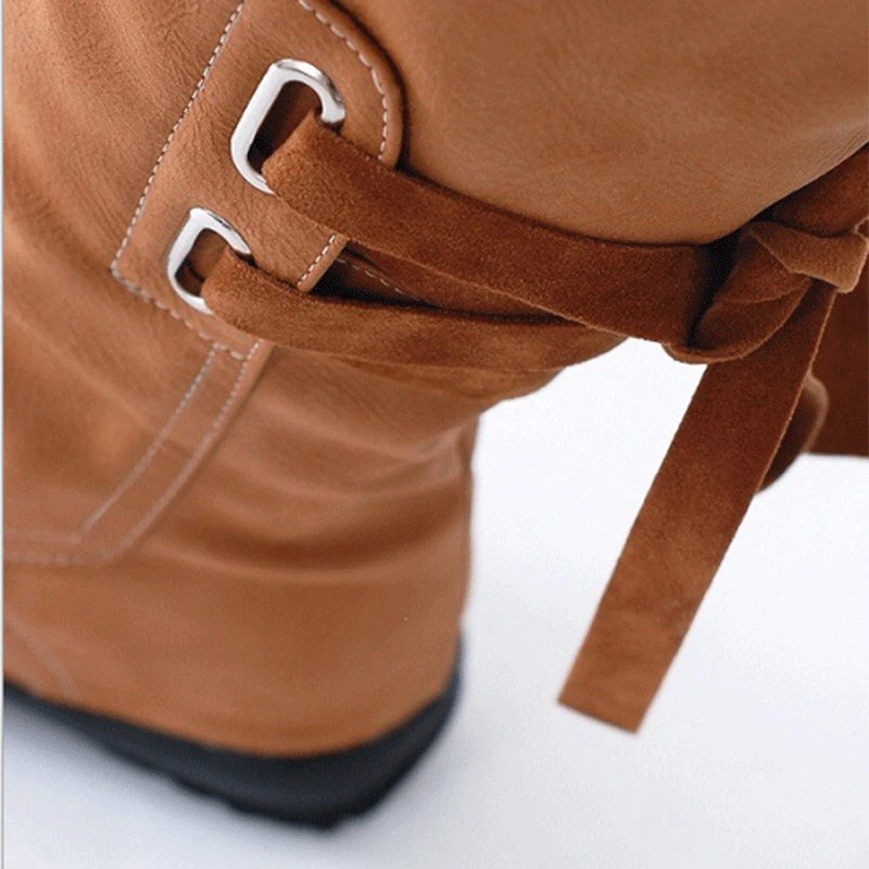 2019 Autumn New Women Fashion Boots Shoes with Lace-up Mid-Calf Solid Low Heels PU Mujer XWX7001 | Обувь