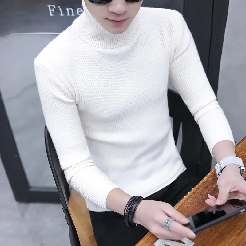 Turtleneck Fashion 2019 Classic Simplicity Pullover Sweater Men Striped Long Sleeves Solid Grey Black Mens Sweaters Free Ship