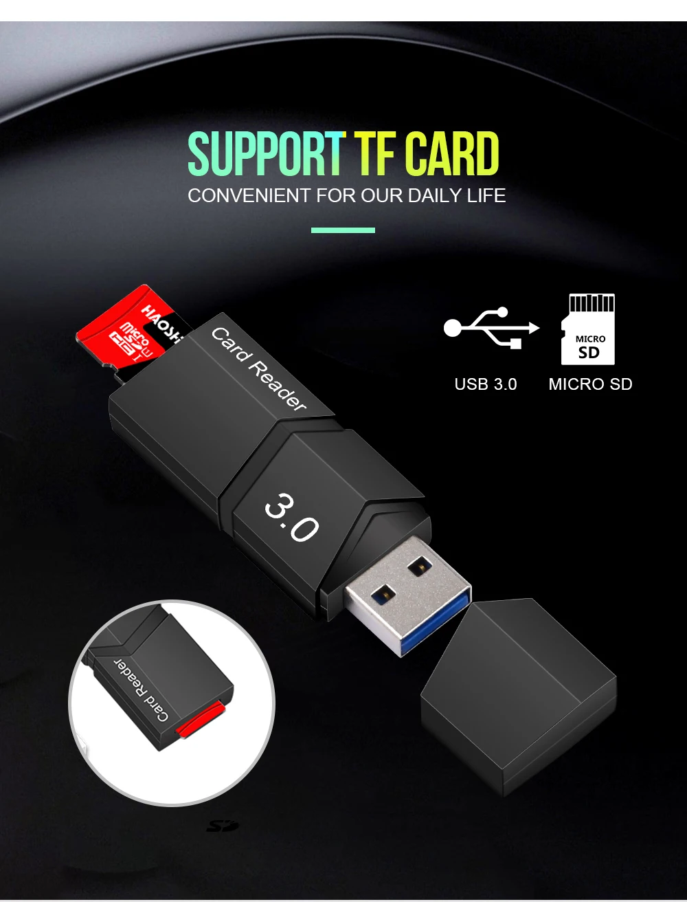 MicroDrive бренд micro sd кард-ридер Высокое качество Смарт-кард-ридер USB 3,0 SD/TF кард-ридер