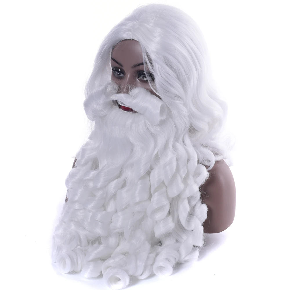 Beard and Wig IMISSU Рождественский костюм аксессуары шапка Санта Клауса и бороды синтетические волосы белый парик для косплея головные уборы для рождества шляпа - Цвет: Beard and Wig