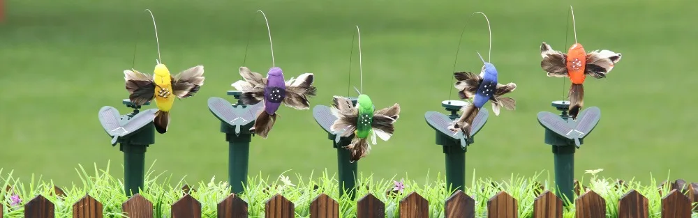 1pcs Creative Solar Auto Flying Hummingbird Artificial Feather Color Simulated Birds Indoor Outdoor Garden Decoration Ornament