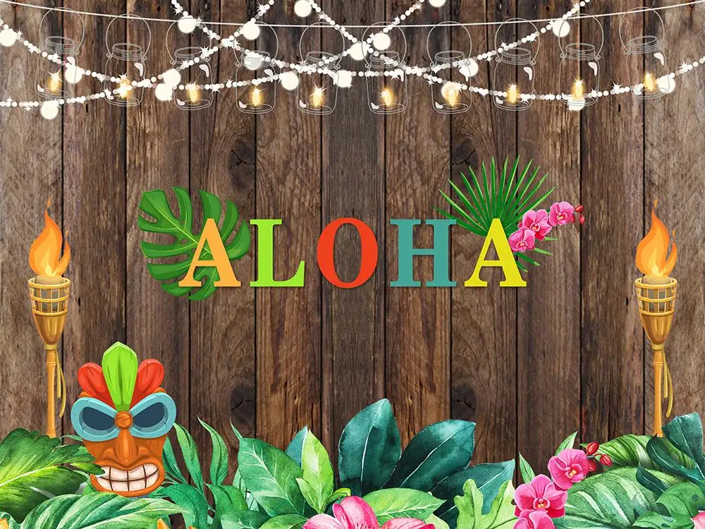 HUAYI Aloha Luau вечерние чный фон с Деревянной Стеной для свадьбы дня рождения