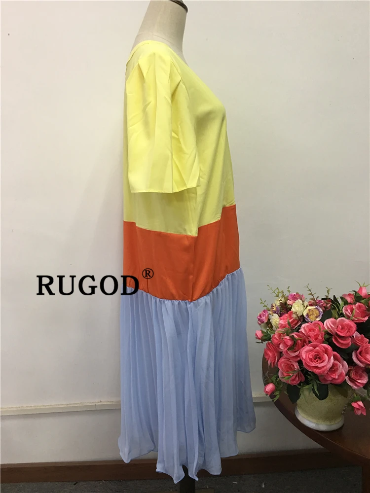 RUGOD корейское шифоновое Лоскутное Длинное Макси платье для женщин модное летнее платье с v-образным вырезом для вечеринок vestidos женская одежда