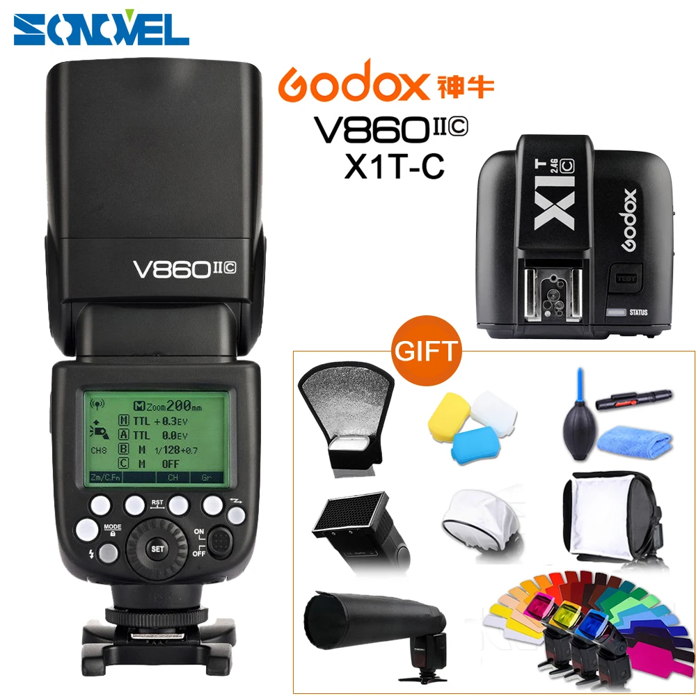 

Вспышка Godox V860IIC Speedlite GN60 HSS 1/8000s, TTL, светильник + беспроводной триггерный передатчик вспышки для Canon, с возможностью использования в режиме ре...