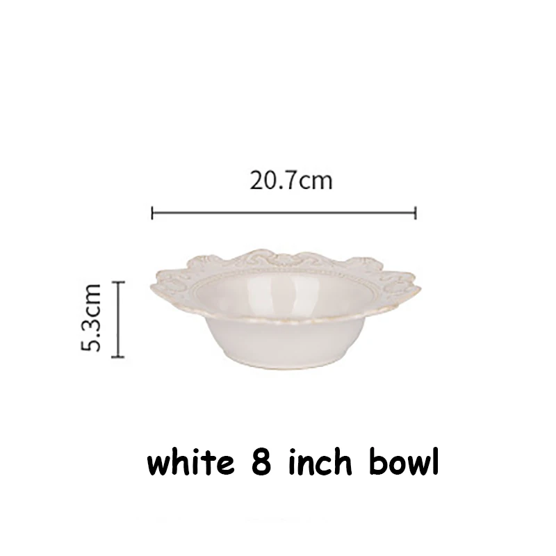 White-bowl-8 Набор посуды в скандинавском дворцовом стиле, ретро столовые тарелки, миски для супа, керамическая тарелка для десерта, миска для лапши, столовые приборы, рождественский подарок - Цвет: White-bowl-8
