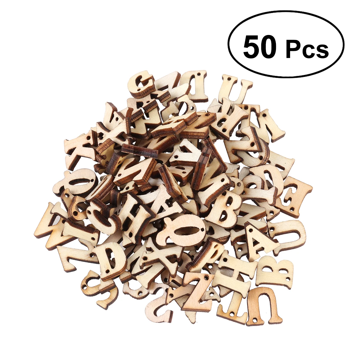 50pcs with hole 50/100 шт. кусочки древесины недостроенный деревянный заглавные буквы алфавита дерево вырез диски для пэчворка Скрапбукинг художественных промыслов - Цвет: 50pcs with hole