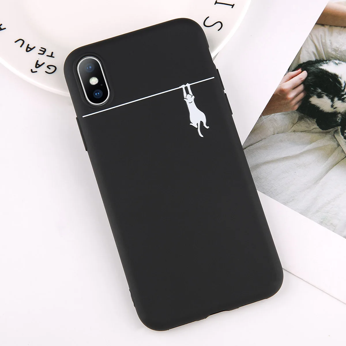 Lovebay мягкие черные чехлы для телефонов с котом для Iphone 6, 6 S, 7, 8 Plus, XS Max, XR, X, ультра-тонкий силиконовый чехол с милым рисунком - Цвет: T6