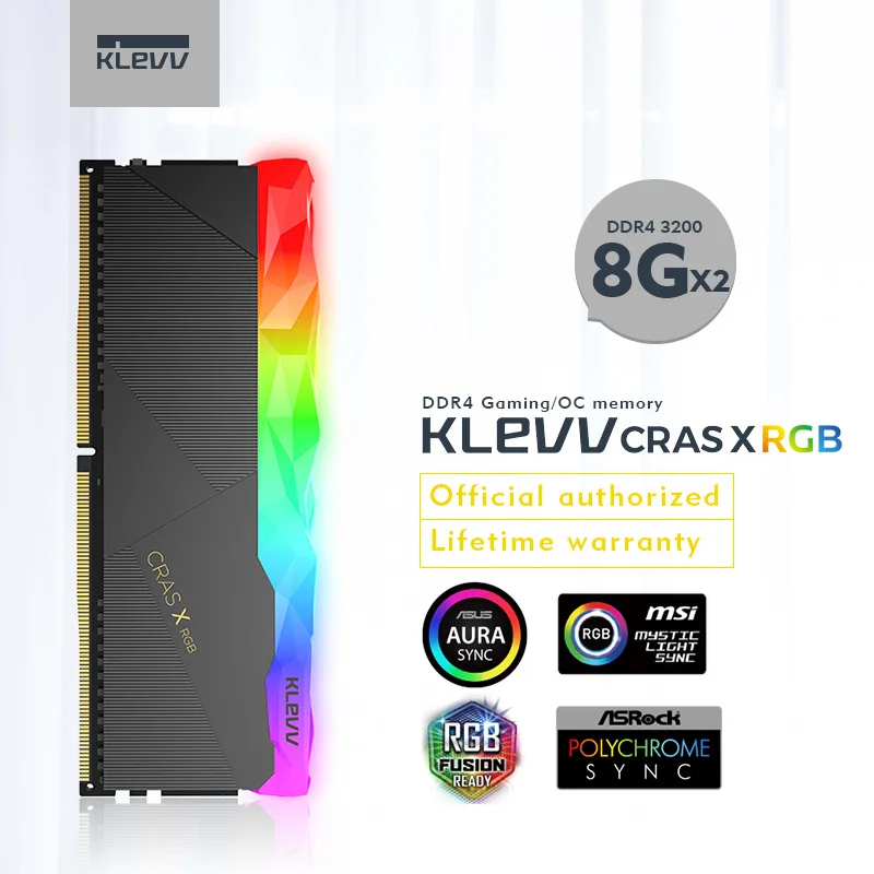 Klevv CRAS X RGB DDR4 черный цвет 8 ГБ 16 ram память 288pin 3200 МГц CL16 DIMM игровая оперативная для