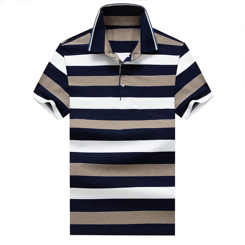 Мужская Повседневная рубашка поло из 85% хлопка деловая в полоску с короткими