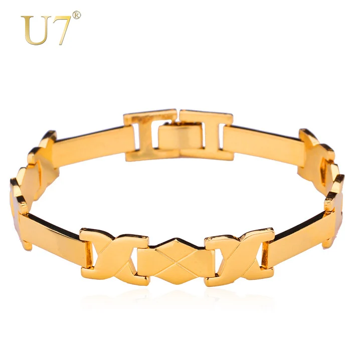 U7 Позолоченный Браслет Для Мужчин Ювелирные Изделия Большое Звено Цепи Браслеты