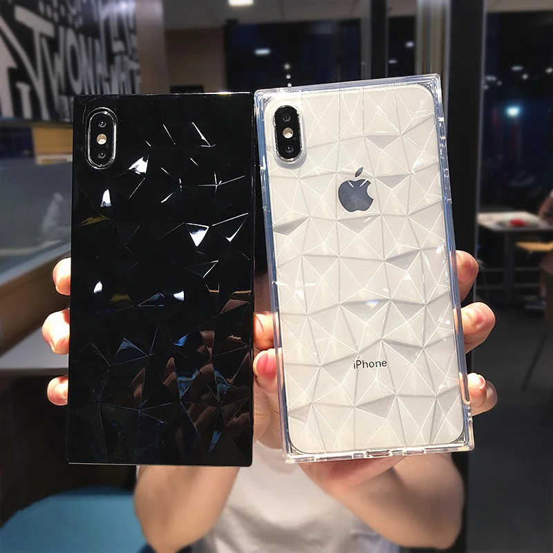 Чехол для телефона N1986N для iPhone 6, 6s, 7, 8 Plus, X, XR, XS Max, модный, с алмазной текстурой, квадратный дизайн, прозрачный, мягкий, ТПУ, для iPhone X, Fundas