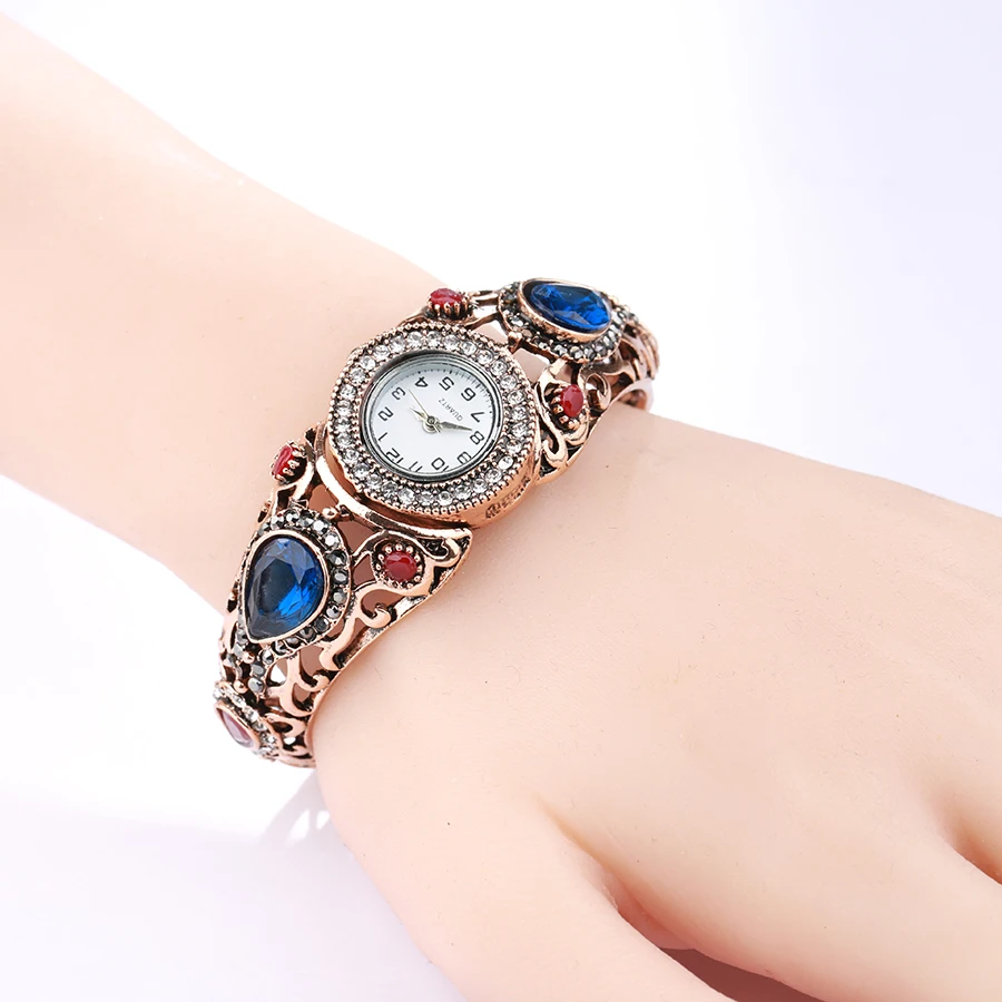 Новые турецкие часы Kinel браслет для женщин античное золото полый кристалл цветок