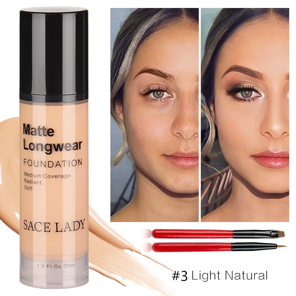 30ml 3 with brush Основа под макияж профессиональный Матовый жидкий маскирующий макияж крем водостойкий натуральный косметический - Цвет: 30ml 3 with brush
