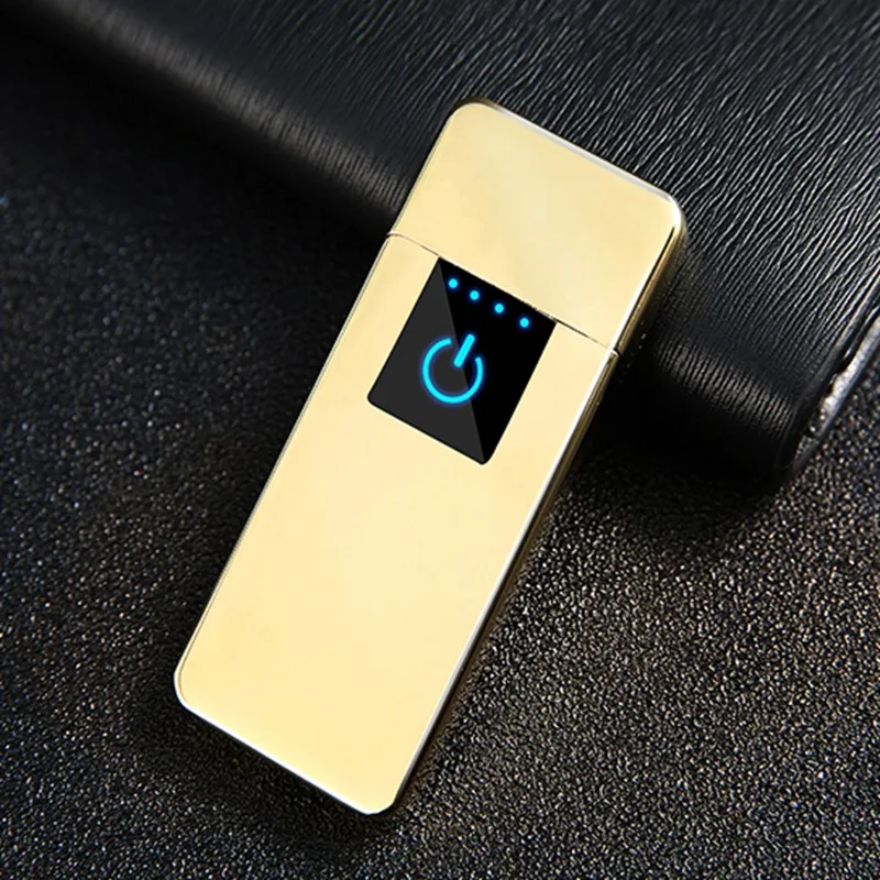 Ультра тонкий USB прикуриватель перезаряжаемый ветрозащитный негорящий электронный зажигалка сенсорная Индукционная двухсторонняя плазменная зажигалка - Цвет: gold