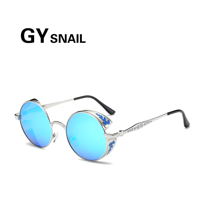 GY SNAIL,, готические, стимпанк, поляризационные солнцезащитные очки, мужские, круглые, с металлической резьбой, круглые, солнцезащитные очки для женщин, с зеркальным покрытием, мужские, s - Цвет линз: colour6