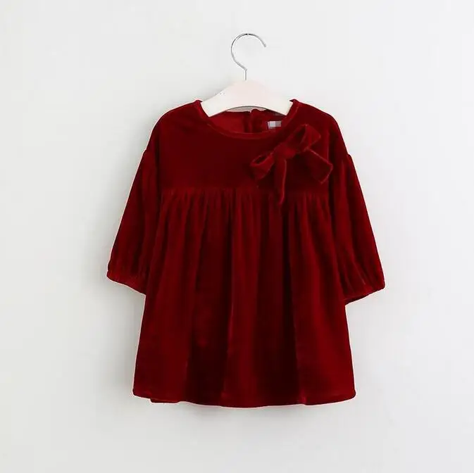 Новинка 2017 года осень Платье для маленьких девочек одноцветное бархат принцессы