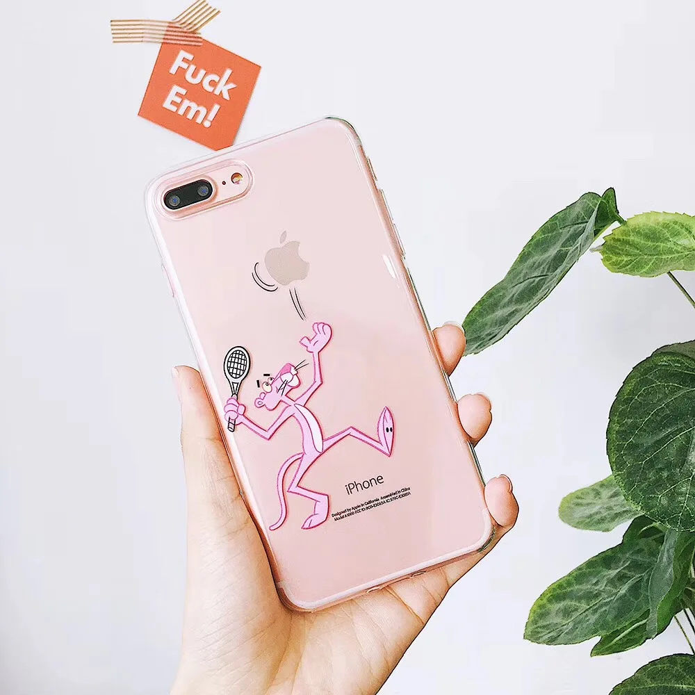 Розовый прозрачный Забавный чехол для телефона с пантерой iPhone 6 6s 7 8 Plus X XS MAX XR