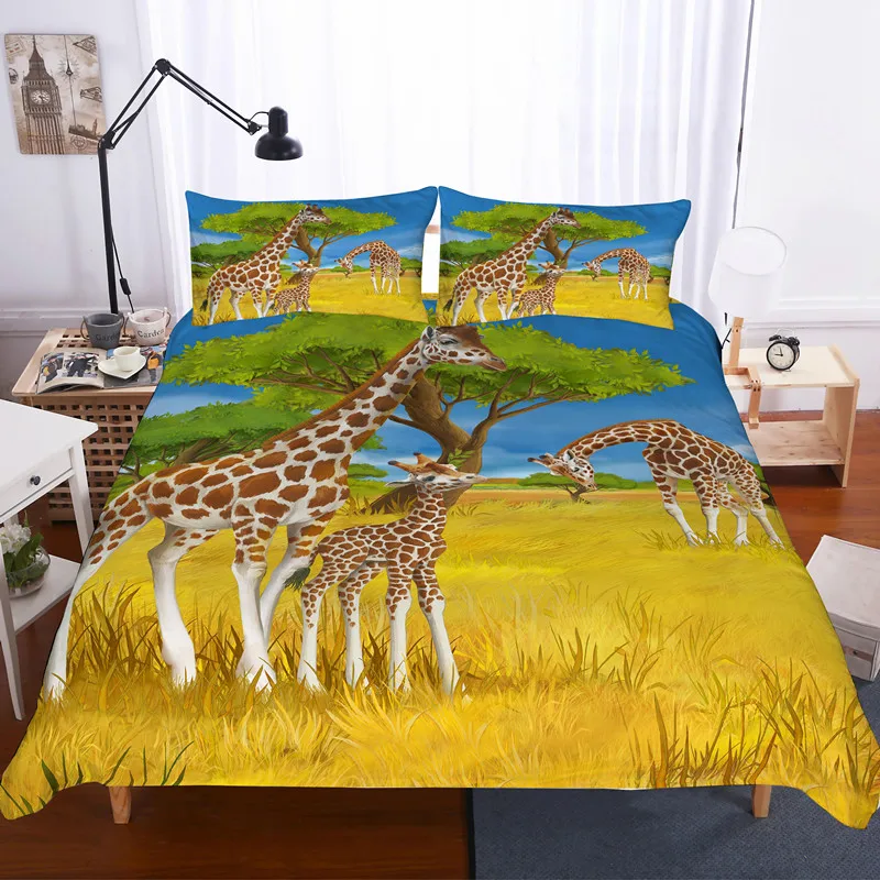 

3D Bedding Set Giraffe Print Duvet cover set lifelike bedclothes with pillowcase bed set home Textiles