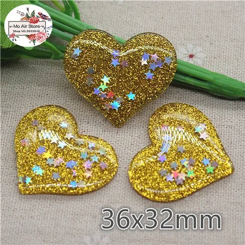 golden 10pcs 10 шт смесь цветов смолы блестящая Звезда в сердце плоский с оборота кабошон сделай сам бант для волос Центр Скрапбукинг Ремесло 36x32 мм - Цвет: golden 10pcs