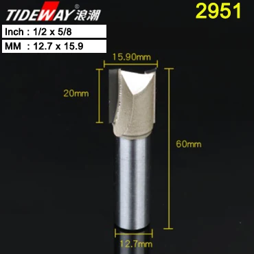 Tideway 1/" 1/2" хвостовик 2 флейты прямой бит Деревообрабатывающие инструменты фреза для дерева, карбида вольфрама Концевая фреза - Длина режущей кромки: 2951