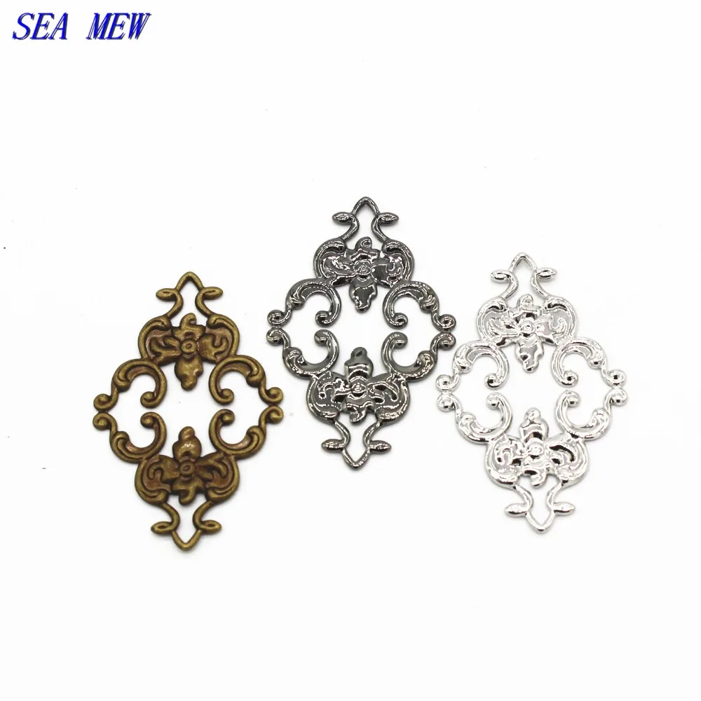 SEA MEW 100 шт 23*36 мм медный лист 7 цветов Полые филигранные Обертывания Разъемы Шарм для изготовления ювелирных изделий