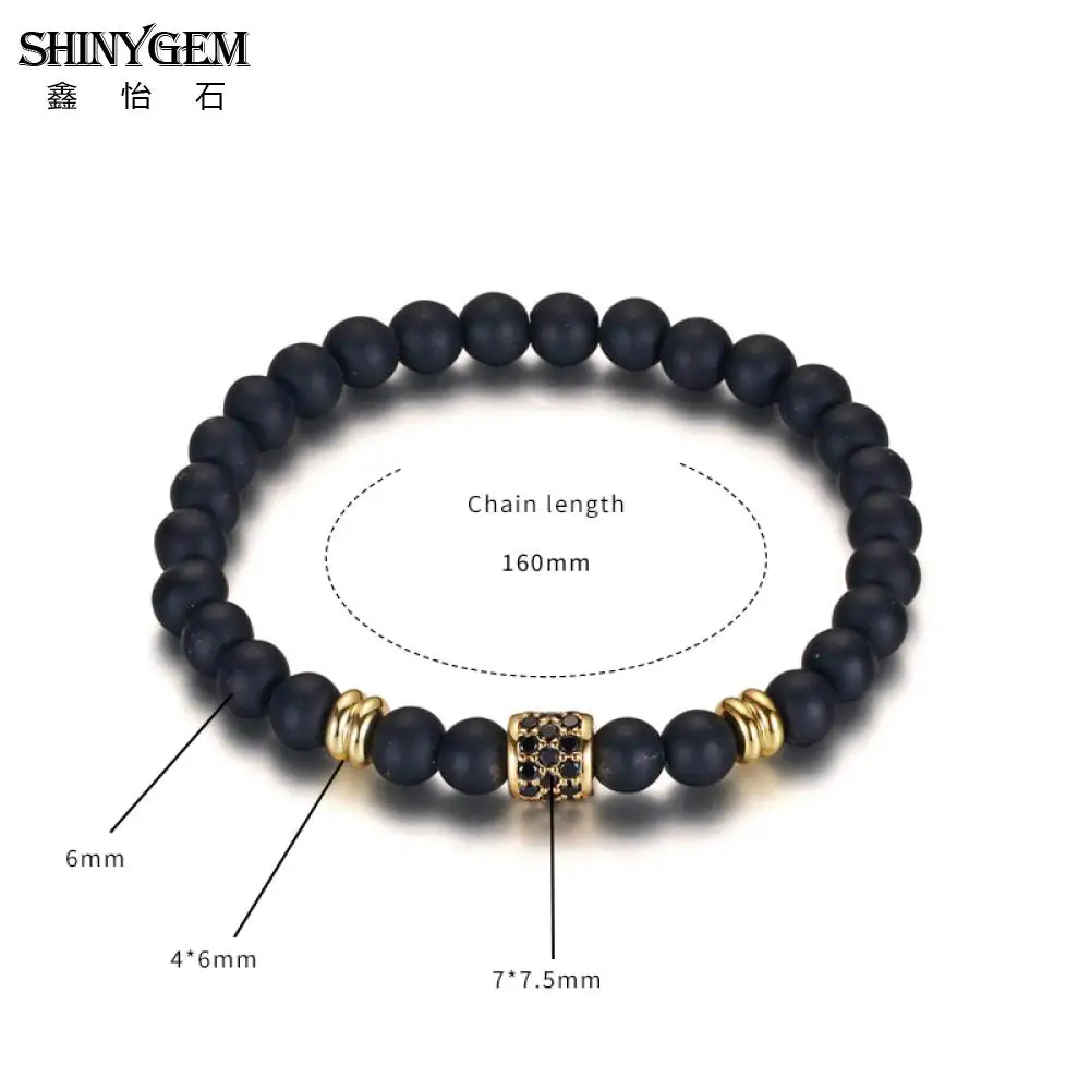ShinyGem Handmade Agates Yoga Bracelets DIY Elastic Natural Stone Black Matte Onyx Bead For Women Men | Украшения и аксессуары
