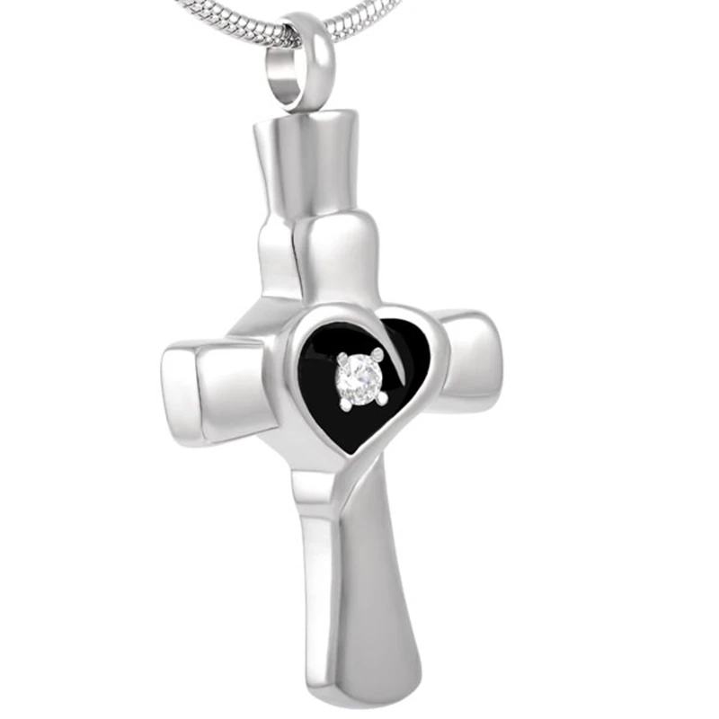 

IJD8329 Classic Crystal Cross Memorial Jewelry Ashes Necklace Cremation Urn Pendant 316L Stainless Steel Ashes Locket Necklace