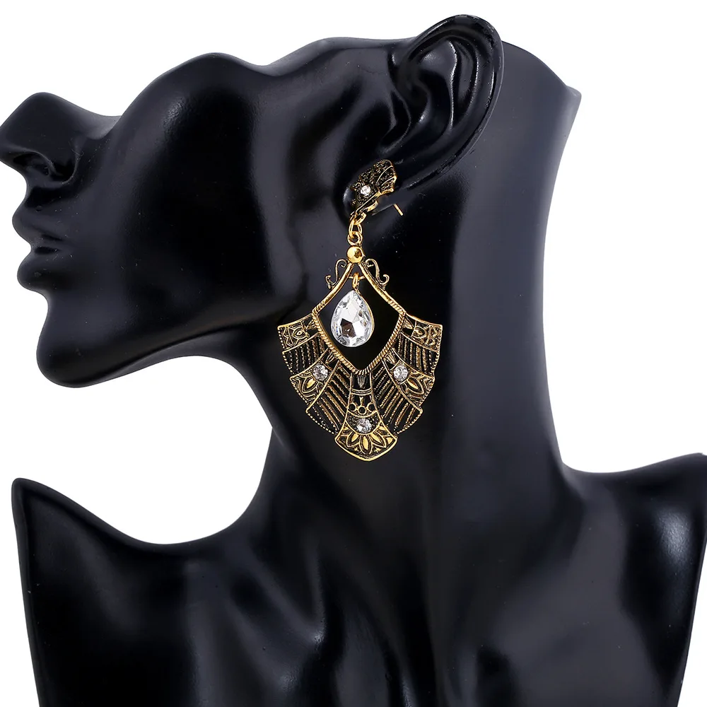 Ethnic Hanging Long Crystal Flower Vintage Womens Fashion Drop Earrings Silver Color Big Bohemian For Women Jewelry | Украшения и