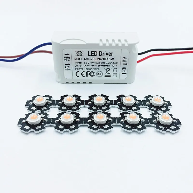 3 Вт полный спектр led 380 840nm + 1 шт. 6 10x3w 600mA светодиодный драйвер diy 30 grow light для