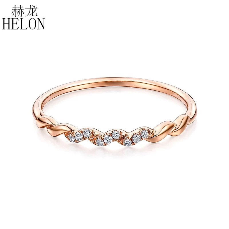 HELON Solid 14K розовое золото(AU585) сертифицированное H/SI круглое натуральное бриллиантовое обручальное свадебное женское Ювелирное кольцо
