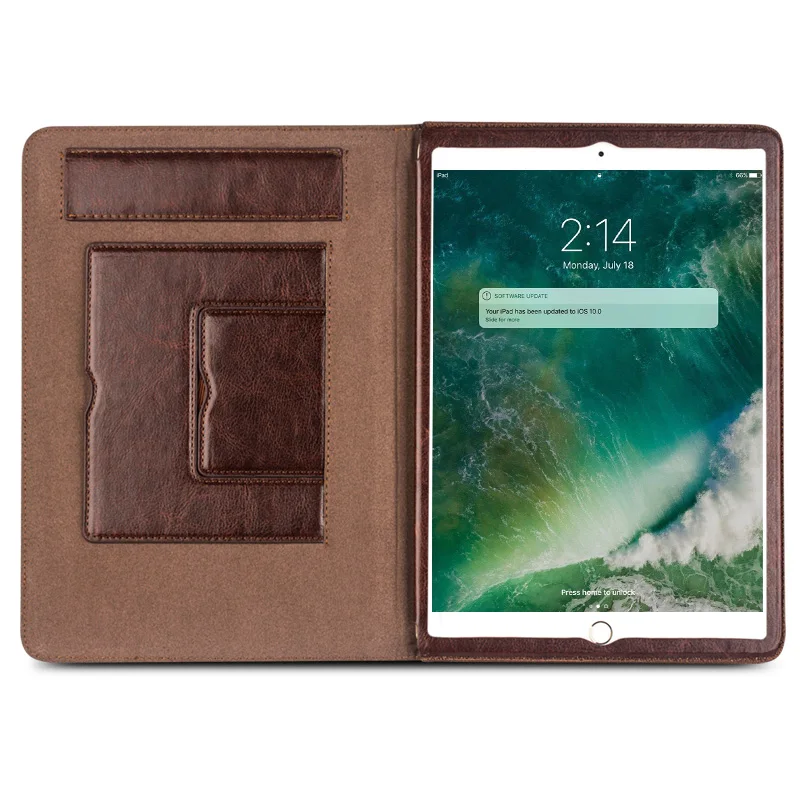 Ультратонкий чехол книжка QIALINO из натуральной кожи с модным рисунком подставкой