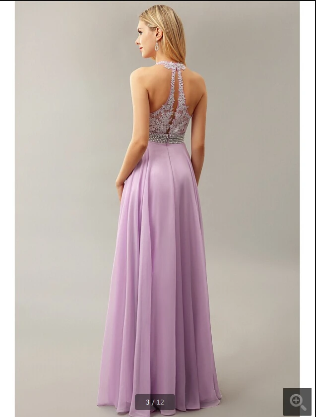 Женское шифоновое платье лавандового цвета ТРАПЕЦИЕВИДНОЕ ПЛАТЬЕ С кружевной