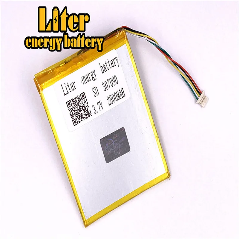 

1.0MM 5pin connector 307090 2800mah 3.7V Rechargeable lipo battery solar li ion polymer lithium battery tablet pc 7 inch MP4 MP5