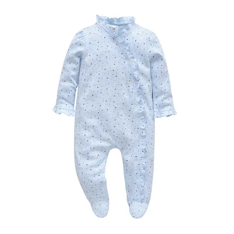 Baby One-Piece Пижама с лапками на пуговицах для маленьких девочек Хлопковое ночное белье Комплект 0-12 месяцев