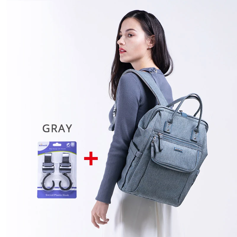 Gray Hooks Sunveno подгузник сумка рюкзак большой емкости водонепроницаемый подгузник сумка наборы Мумия Материнство путешествия рюкзак для кормления сумка - Цвет: Gray Hooks
