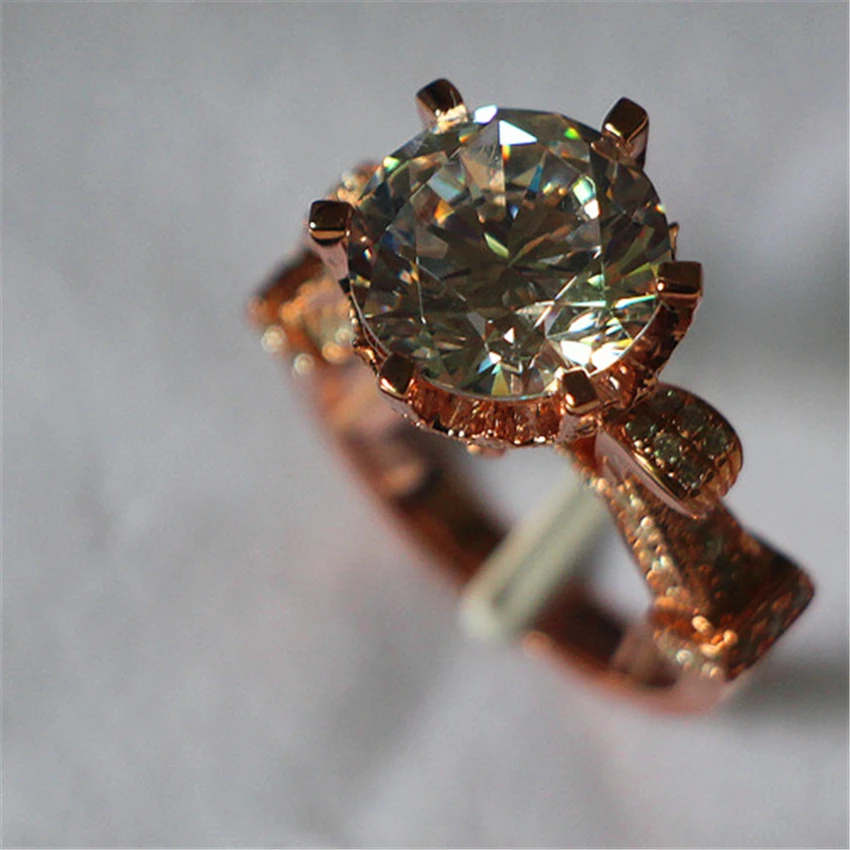 Удивительный Большой Камень! 5 CT имитированный алмаз обручение кольцо розовое золото крышка Твердые стерлингового серебра заявление подарок на год