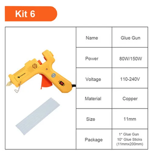Kit 6 PROSTORMER горячего расплава клея пушка 110-240V Профессиональный Высокая температура ремонт тепловой пистолет пневматические инструменты сделай-сам 20/100/150/300 Вт клеевой пистолет - Цвет: Kit 6