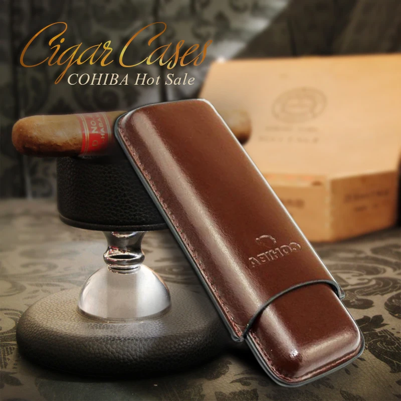 COHIBA Коричневый кожаный 2 трубки Путешествия сигары чехол/хьюмидор, подходит для работы с кубинская сигара
