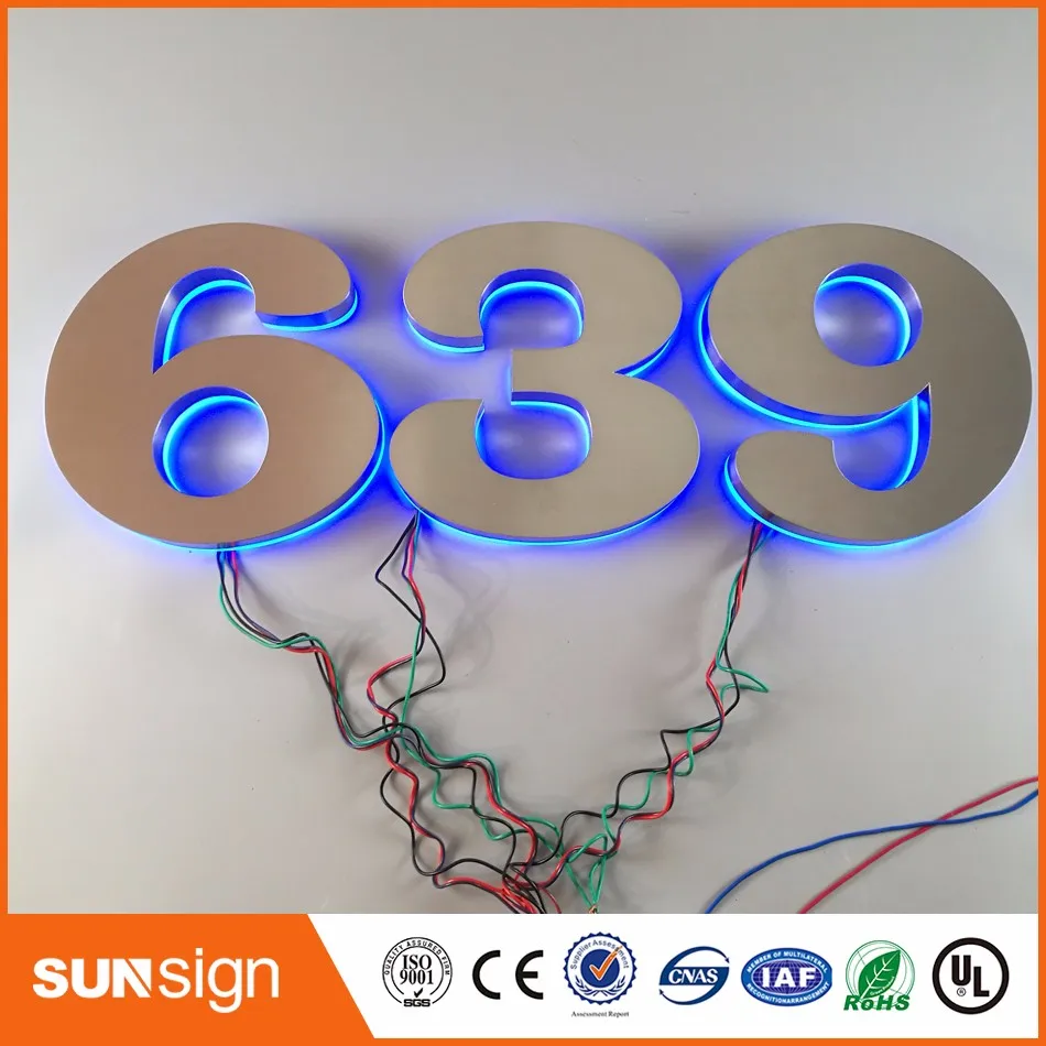 H 30cm Custom decorative LED sign brushed stainless steel metal backlit LED numbers