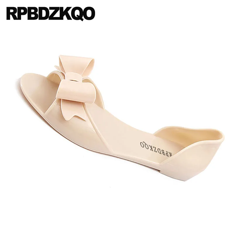 Женские резиновые сандалии без застежек розовые или черные с бантиком из ПВХ