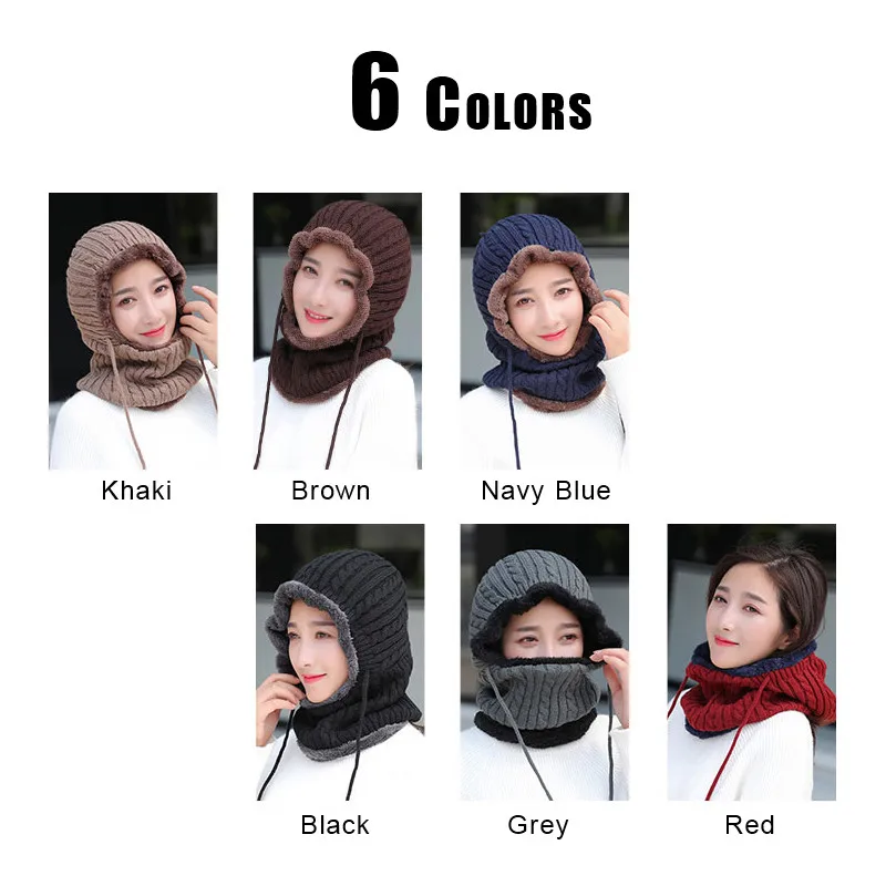 Knitted Winter Hats Women Wind Cold Proof 2018 Thickening Thermal Caps Neck Warmer Skullies Beanies Gorros Mujer Invierno | Аксессуары