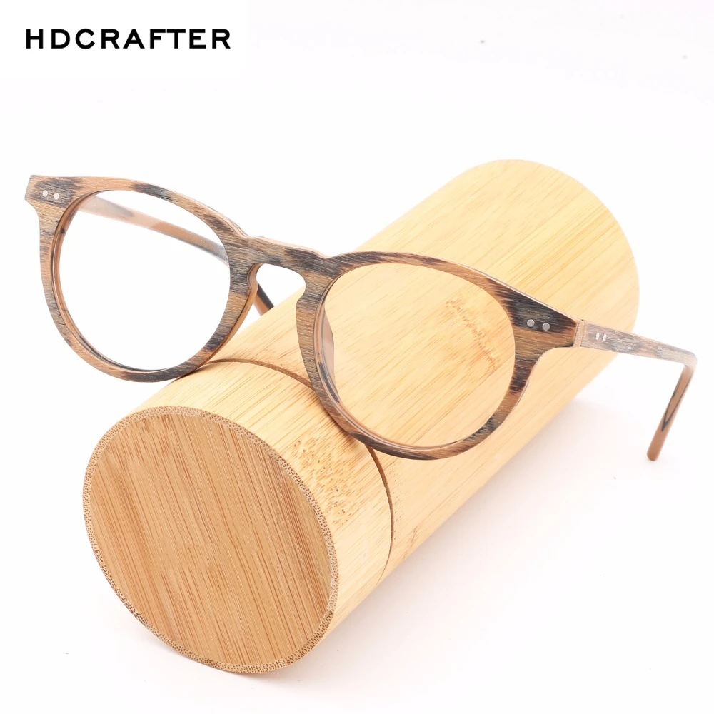 

HDCRAFTE Wooden Myopic Glasses Frame Men Women Clear Lens Reading Round Glasses Optical Spectacle Wood Retro Eyeglasses Frames