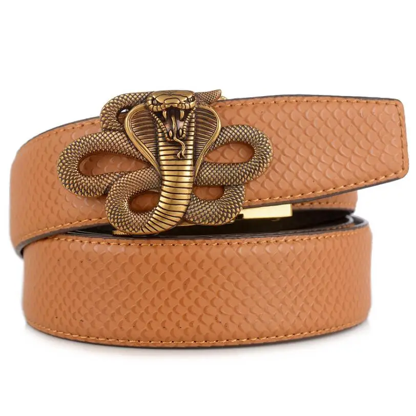 Ремень из натуральной кожи с автоматической пряжкой в виде кобры|Мужские ремни| |