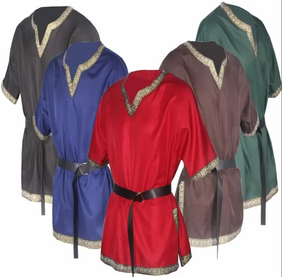 Мужской костюм средневекового рыцаря воина синяя одежда Норман Шевалье коса