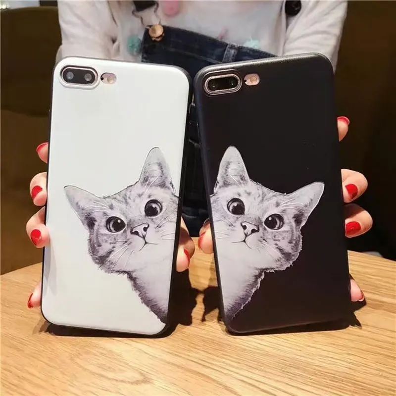 Boucho for iphone 5 SE 5s 6 6s 7 8 plus cases luxury cute cat relief phone case cover For iPhone X 6plus 7plus fundas coque |