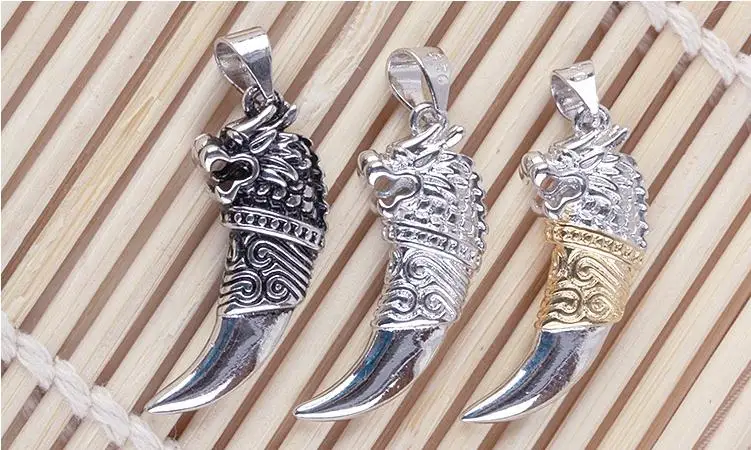 Серебро 925 пробы, модные зубы дракона, мужские подвески, ювелирные изделия, подарок на день рождения, Прямая, короткая цепочка
