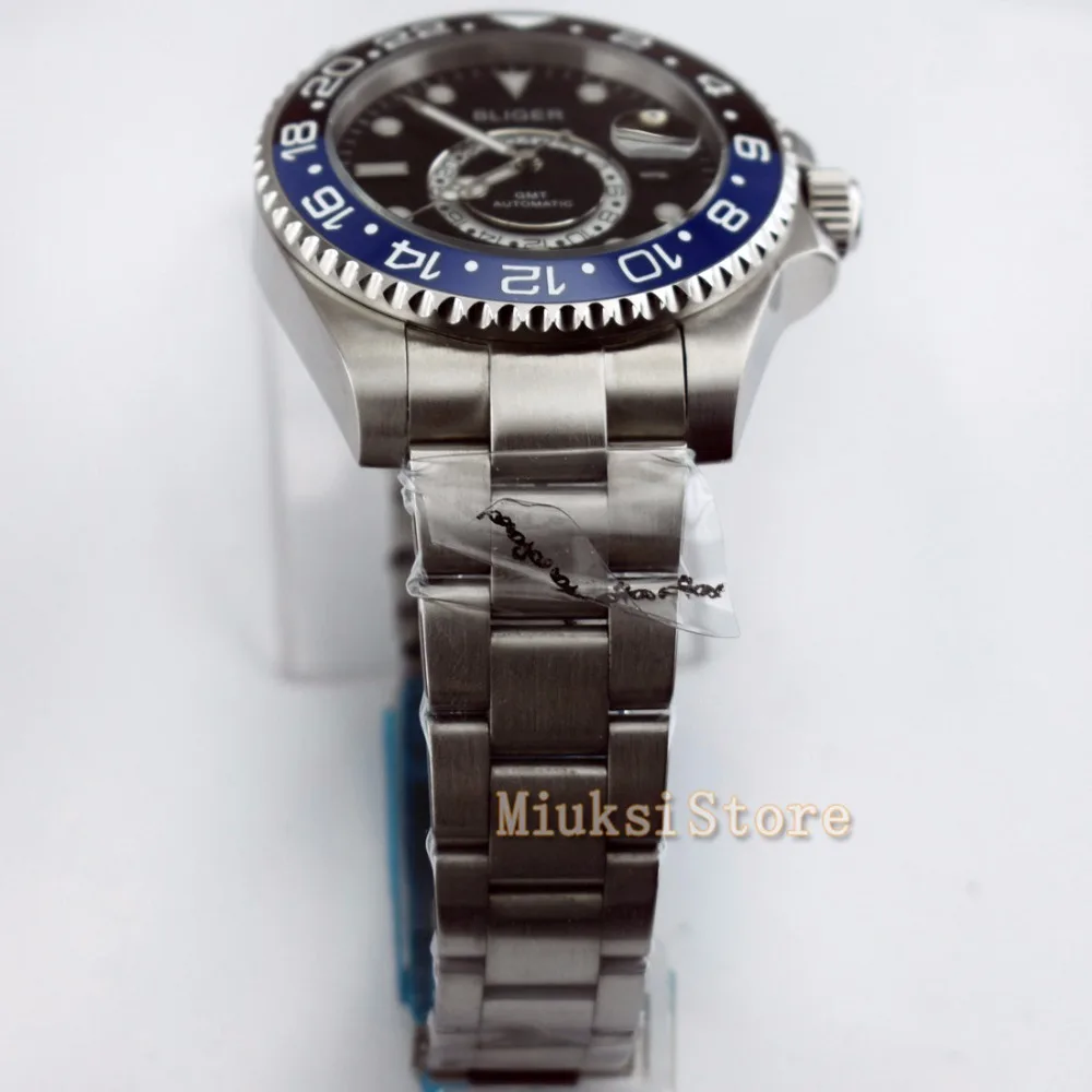 43 мм черный циферблат керамический ободок светящийся GMT Дата автоматические