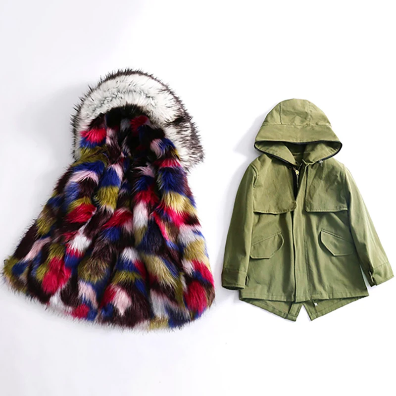 От 2 до 12 лет пальто с мехом для девочек детские меховые куртки весенне-осенние со