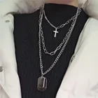 Многослойное ожерелье в стиле панк серебряного цвета с цепочкой крест-накрест для пары модные уличные хип-хоп геометрические металлические подвески ожерелья для женщин и мужчин
