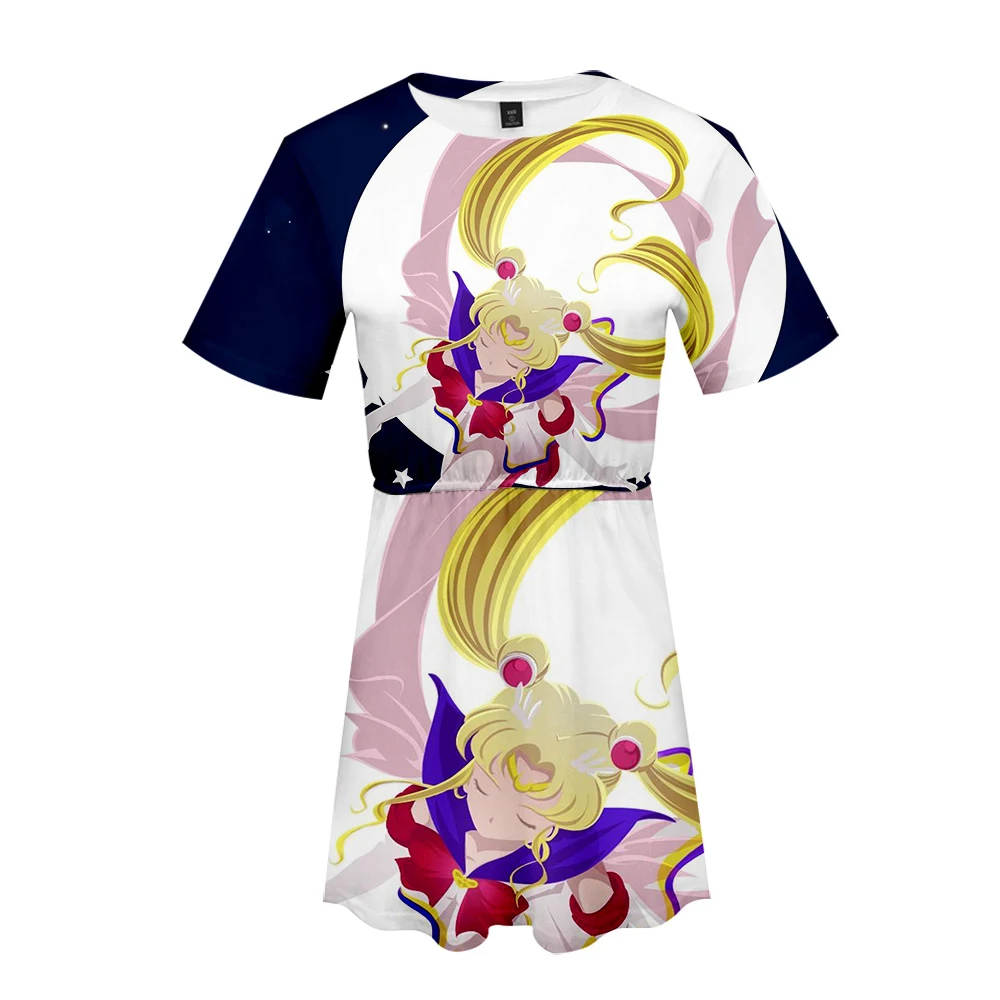 Женское платье с коротким рукавом Sailor moon свободное Повседневное в стиле хайстрит